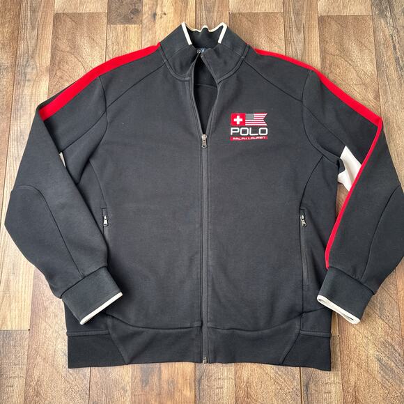 Polo Ralph Lauren Track Jacket Men's Large Black Athletic Training 6824 - Picture 1 of 12
